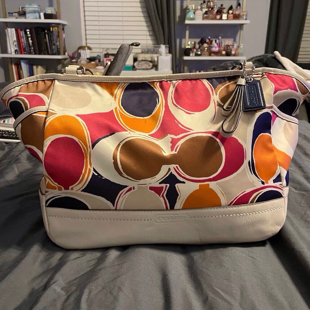 Coach Park Carrie F23277 Hand Drawn Scarf Print Multicolor Tote Bag - Picture 2 of 9